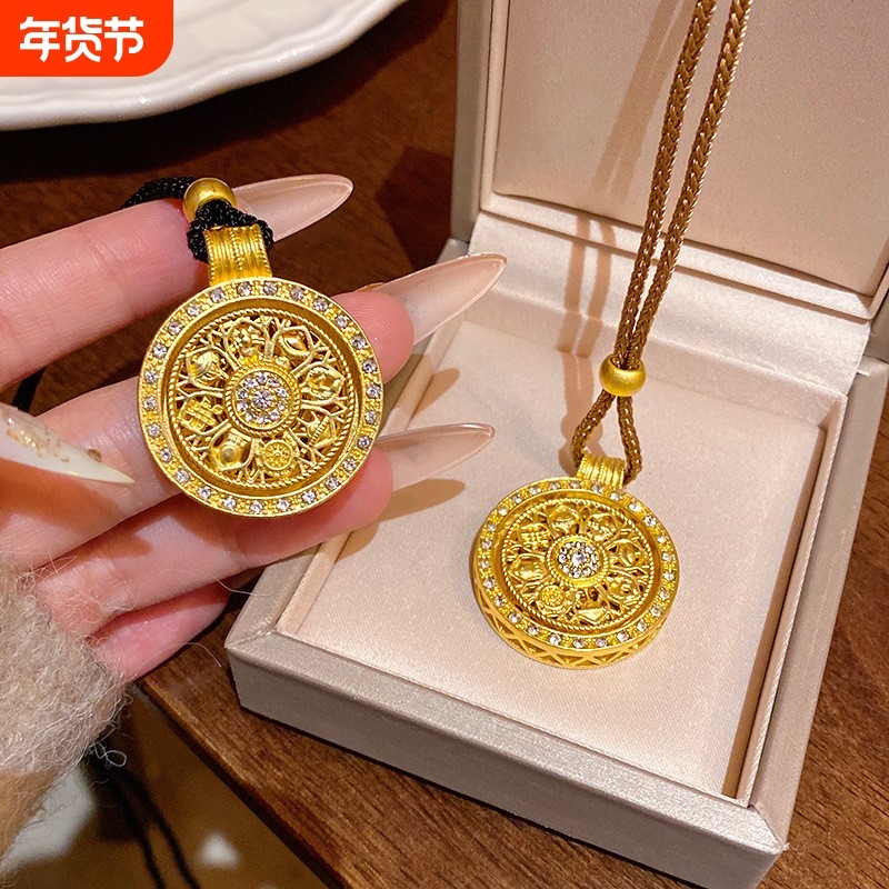 中国风可转动不掉色吉祥八宝罗盘项链如意旋转吊坠毛衣项链高级感
