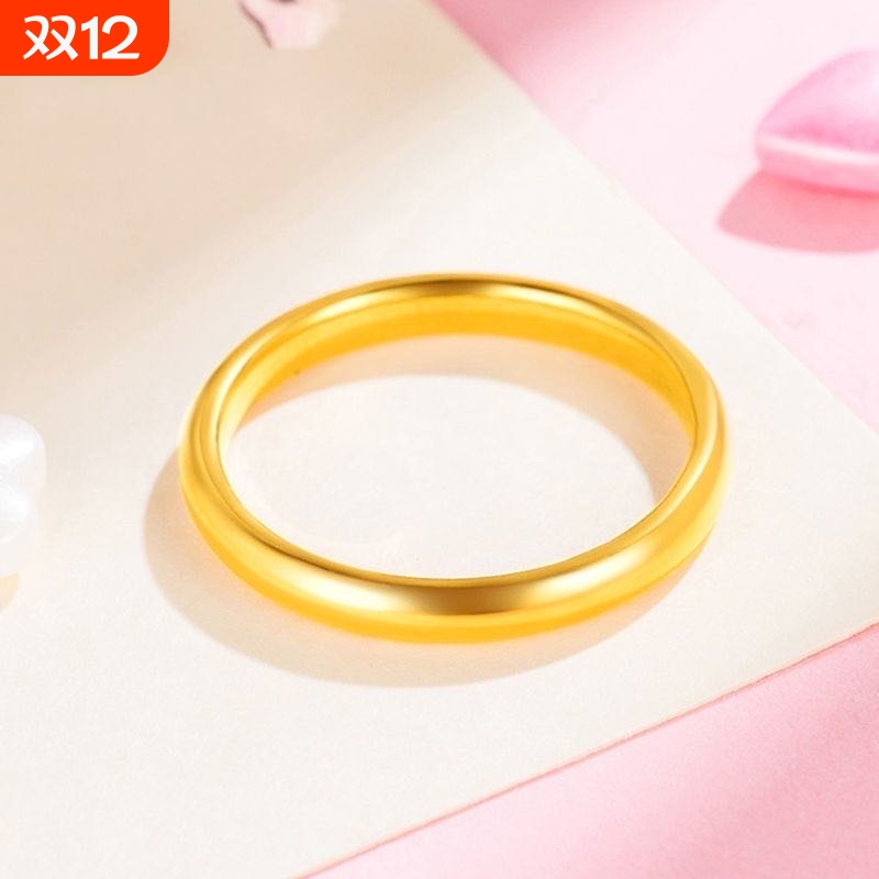 5G黄金色沙金镀金999古法光圈素圈指环戒指女细款食指合金磨砂