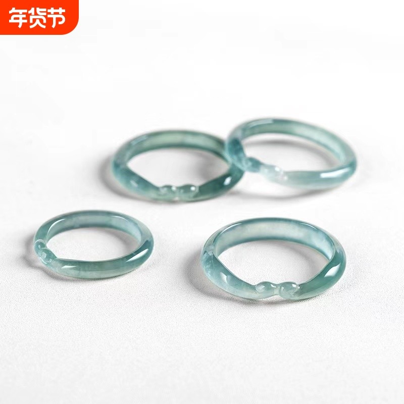oein天然A货蓝水翡翠如意紧箍咒戒指原创设计立体雕刻冰种翡翠