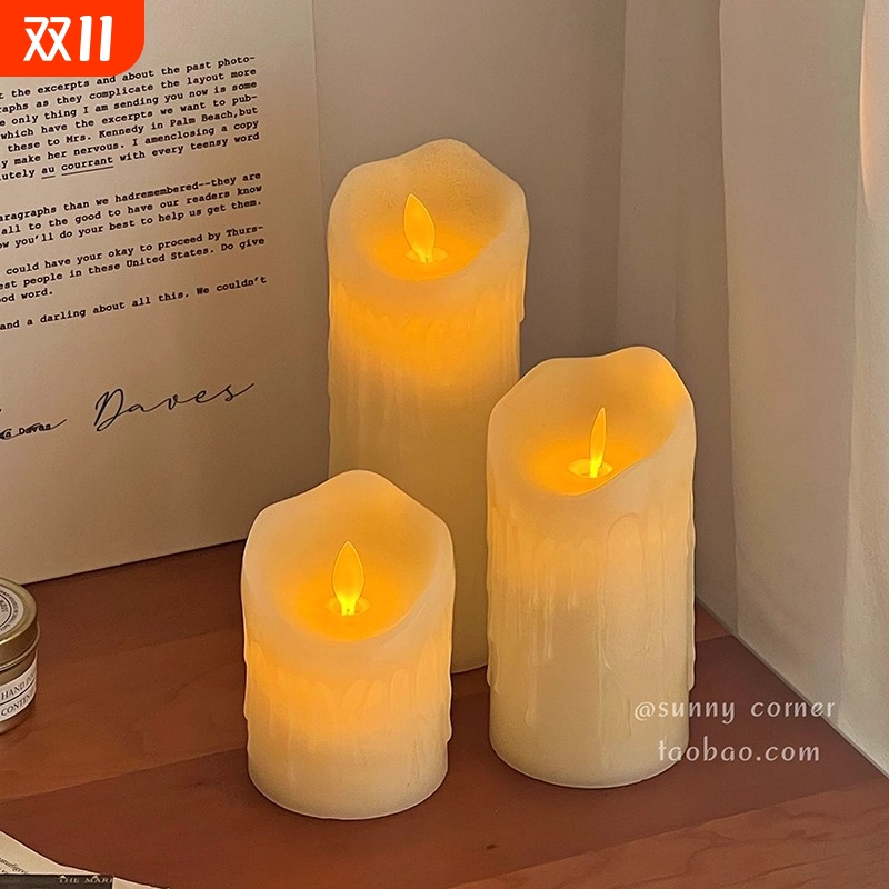仿真烛泪摇摆灯芯led电子蜡烛灯ins浪漫氛围灯摆件桌面装饰小夜灯