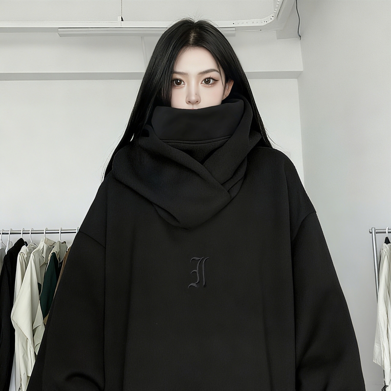 秋冬季爆款i人社恐澜卫衣连帽高领男女加绒加厚潮牌美式忍者帽衫