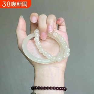 青白玉手镯手链女玉镯冰透古风唯美温柔气质款晴水色手镯手链礼物