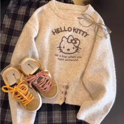 女童2025新款毛衣外套秋冬季针织上衣洋气打底套头儿童毛线衣kt猫