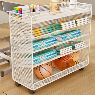 学生桌边书架落地小推车可移动旁书本书籍收纳架桌面书包带轮三层