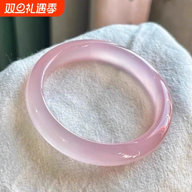 天然高冰玛玛瑙冰种紫粉玉髓手镯细腻水润色泽鲜亮芙蓉粉少女玉镯