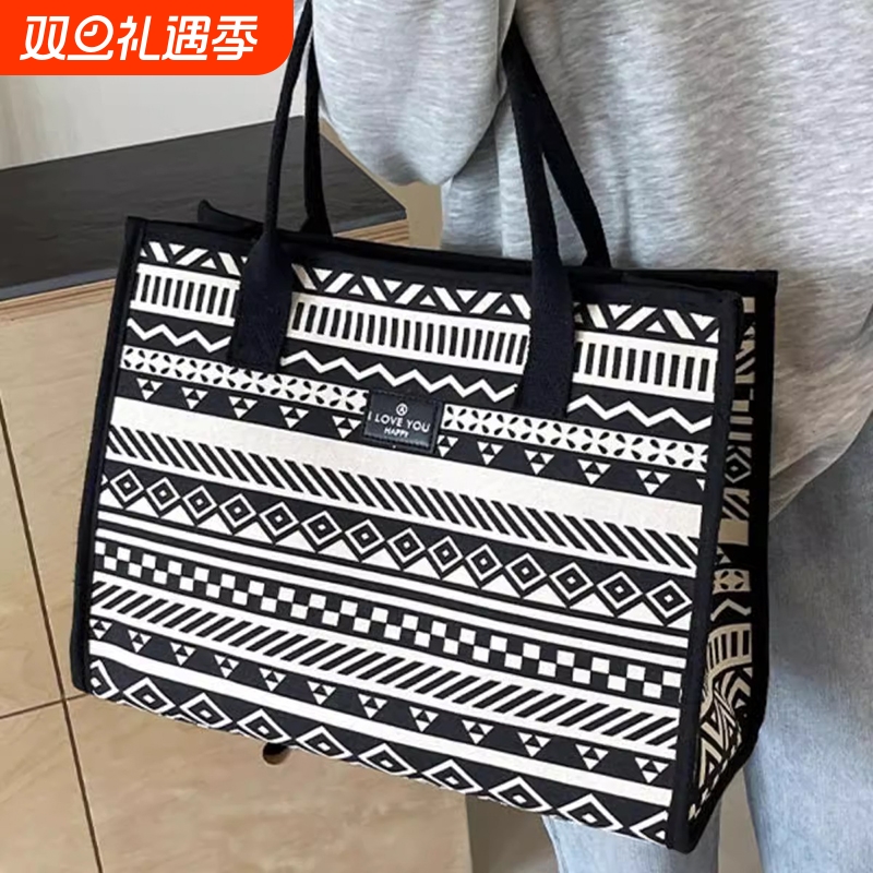托特大容量2025新款单肩包包女通勤帆布手提购物袋外出旅行通勤包