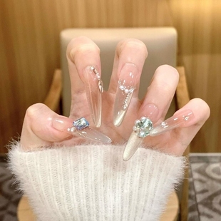 4.0细狗穿戴甲高级冰透粉猫眼爆闪贵气手工美甲黑皮新年千金蝴蝶