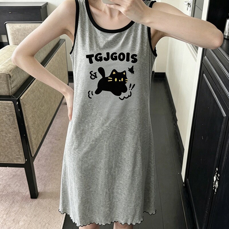 2026夏季女士冰丝儿童莫代尔睡裙女孩背心裙家居服白色甜美休闲图片