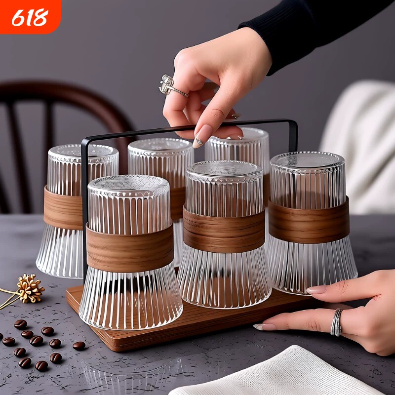 ins风琴杯高颜值束腰咖啡杯茶杯防烫隔热杯托杯架套装茶杯玻璃杯