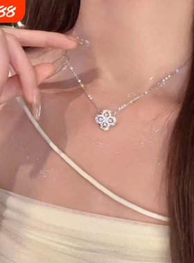 HW四叶草项链满钻18k金锁骨链女loop超闪轻奢高级名媛情人节礼物