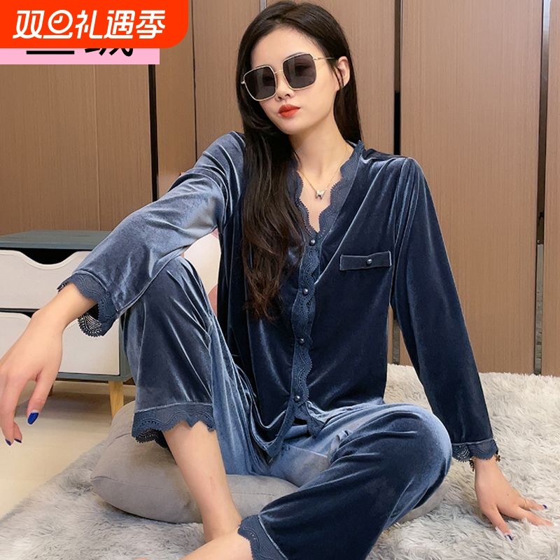 金丝绒睡衣女款春秋2024年新款冬季性感网红风女士长裤家居服套装