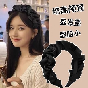 High skull top artifact retro large intestinal headband black fungus wide-edged pleated headband showing face with little girl height enlargement hairpin hairpin