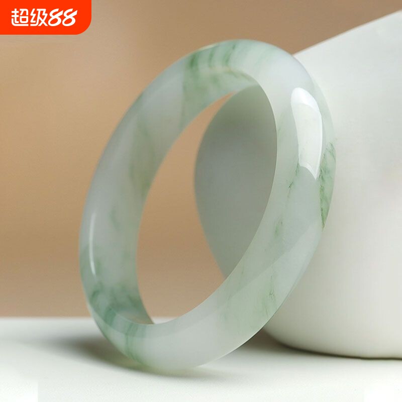 新疆天山翠手镯雪翠飘花玉手镯女新品时尚正品玉石镯圈口珠宝圆条