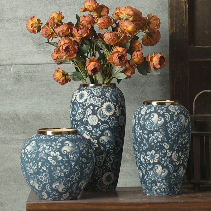 景德镇陶瓷青花台面手工花瓶中式手绘花器插花干花复古摆件装饰品