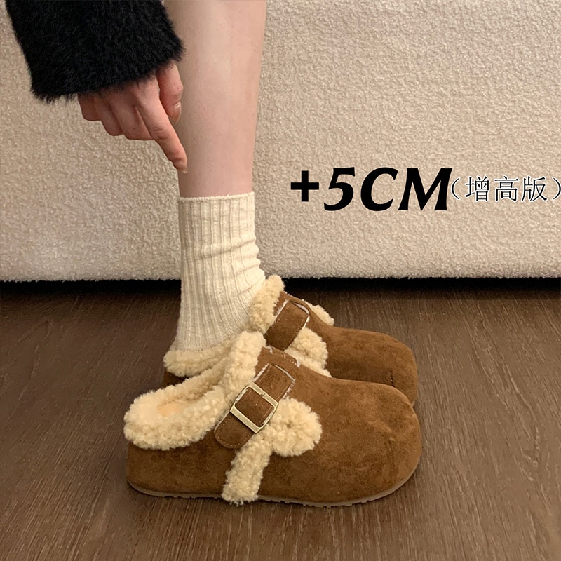 内增高勃肯鞋女2025新款秋冬季棉鞋子加绒加厚毛绒包头半拖鞋外穿