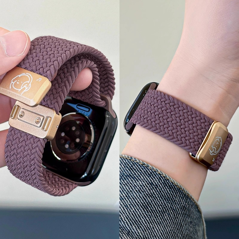 【音乐小狗】适用applewatchS10编织磁吸扣表带苹果手表iwatch9/8/7尼龙回环可爱ultra男女创意新款运动腕带