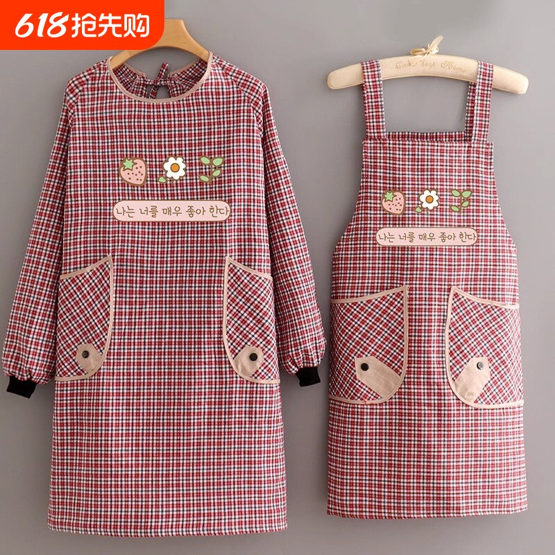 围裙厨房家用女款2026新款专用长袖纯棉布做饭围兜防油工作服耐磨