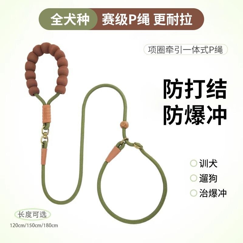 狗狗伸缩牵引绳防挣脱P绳防爆冲溜狗绳训犬P链小中大型犬金毛柯基