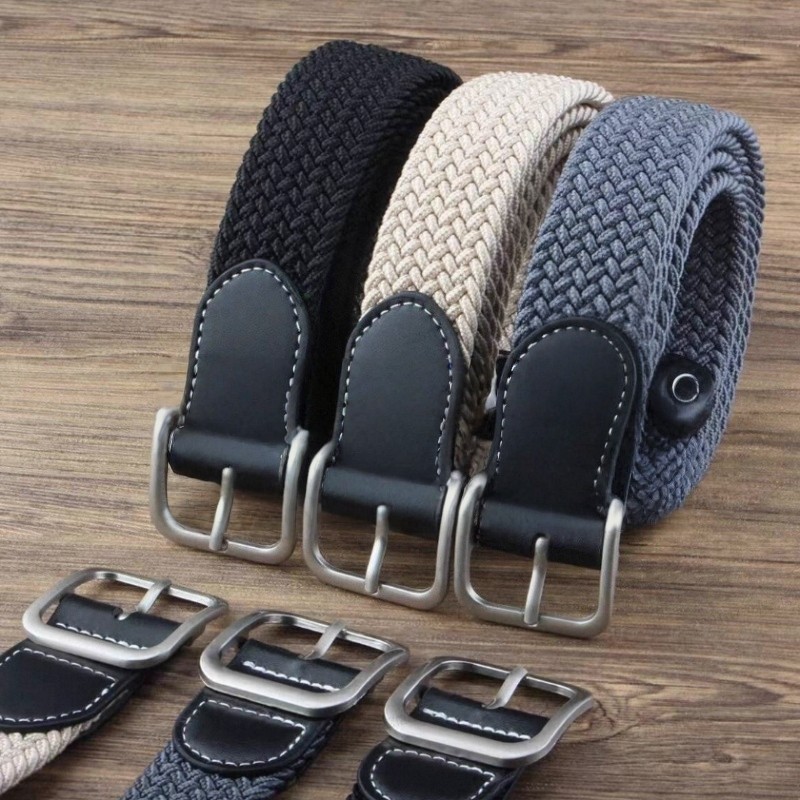 2026新款男女编织腰带针扣帆布百搭休闲皮带学生牛仔裤带松紧弹性