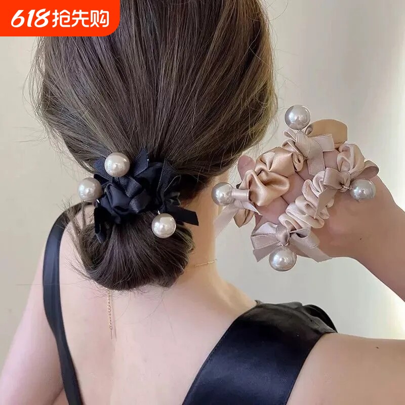 珍珠蝴蝶结大肠发圈女气质低马尾头绳丸子头发饰皮筋扎头耐用网红