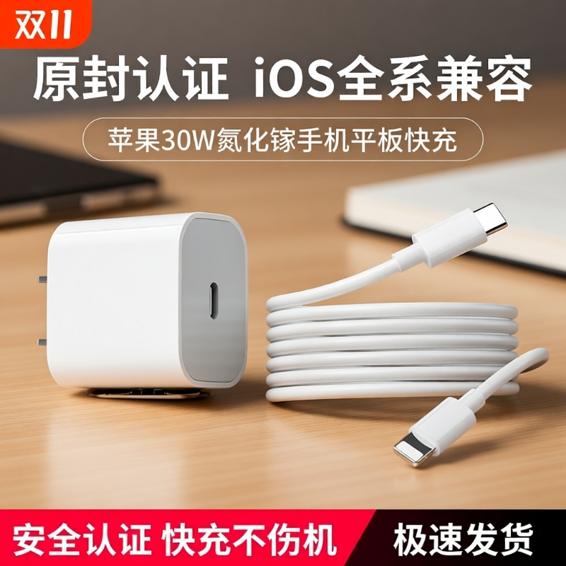 【官方正品】适用20苹果快充17/16/15/14/iphone13充电器45头30WPD数据线12插头promax手机ipad原11pro一套装