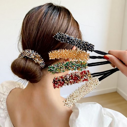 盘发棒神器麦穗水晶造型珍珠器女春夏懒人卷发发夹丸子头头绳发饰