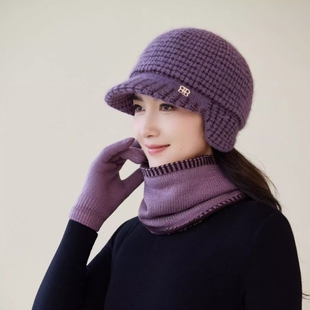 中老年人帽子女士冬天妈妈护耳毛线帽户外骑车防寒兔毛保暖奶奶帽