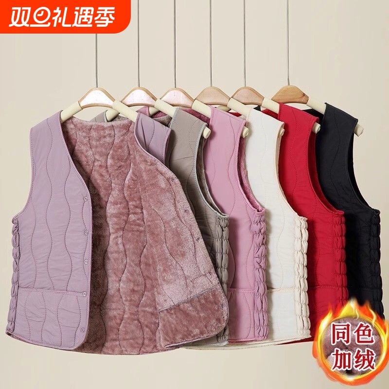 2025新款妈妈背心中老年马甲秋冬款加绒保暖女装短款坎肩冬装上衣