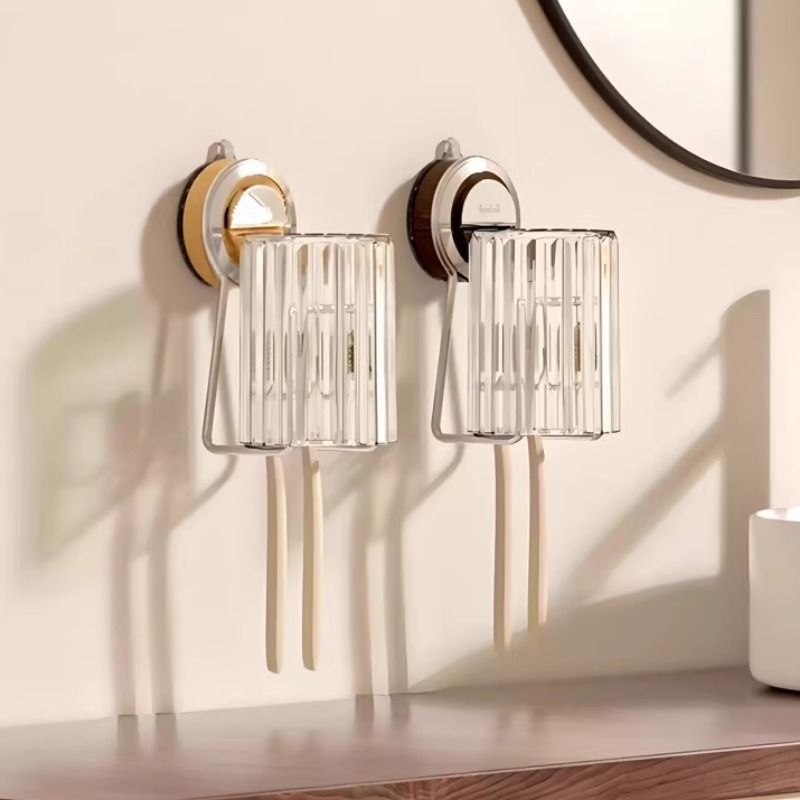 吸盘牙刷架子置物架壁挂式免打孔电动牙刷漱口杯家庭情侣挂架牙膏