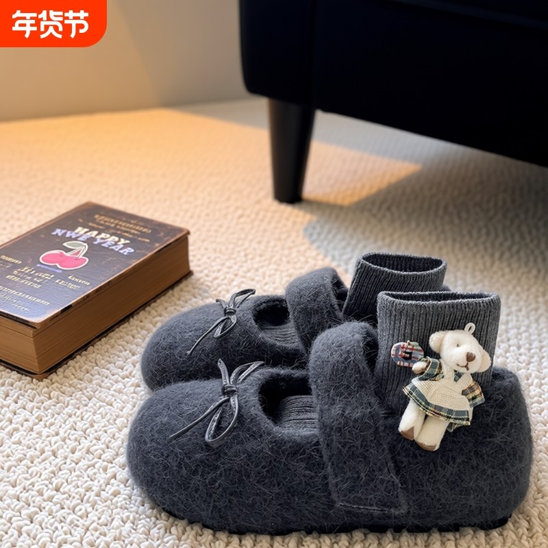 内增高玛丽珍毛毛鞋女2025新款冬季灰色毛毡棉鞋子软底加绒勃肯鞋,女鞋,玛丽珍鞋,淘宝优惠券,粉丝福利购,淘宝优惠卷
