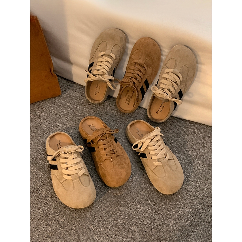 香港真皮勃肯鞋半拖德训鞋女外穿2025新款秋季一脚蹬女鞋厚底鞋子