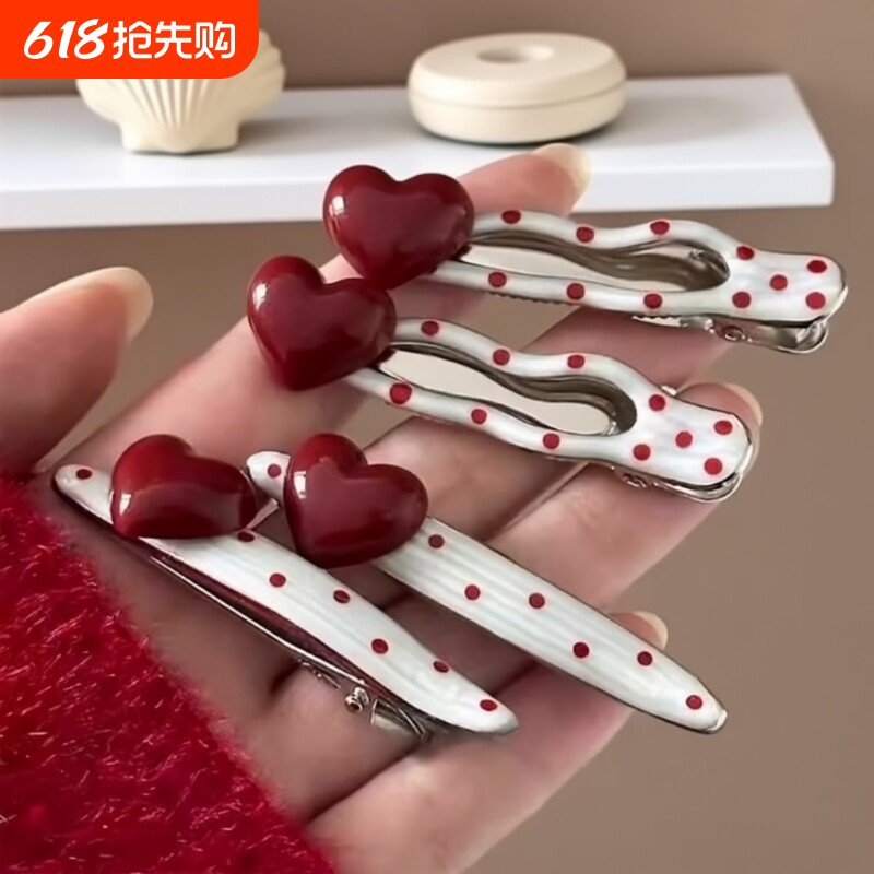 发夹韩国新款安克拉波点甜美可爱侧边夹刘海夹发饰少女鸭嘴红色