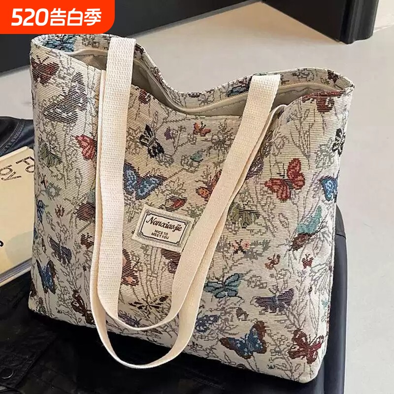 大容量帆布包包2025新款通勤托特包女ins外出单肩妈咪包手提斜