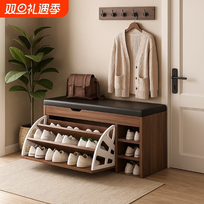 家用门口换鞋凳入户门可坐式鞋柜坐凳一体软包穿鞋凳多层收纳鞋架