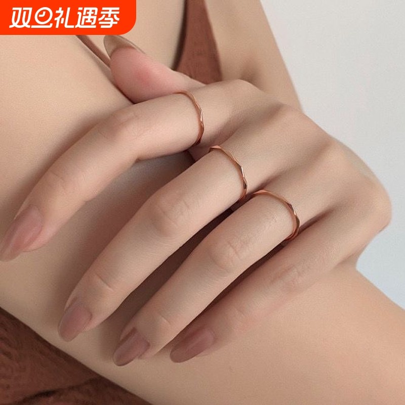 菱形素圈戒指女小众个性钛钢女设计指环女ins潮玫瑰金几何手指
