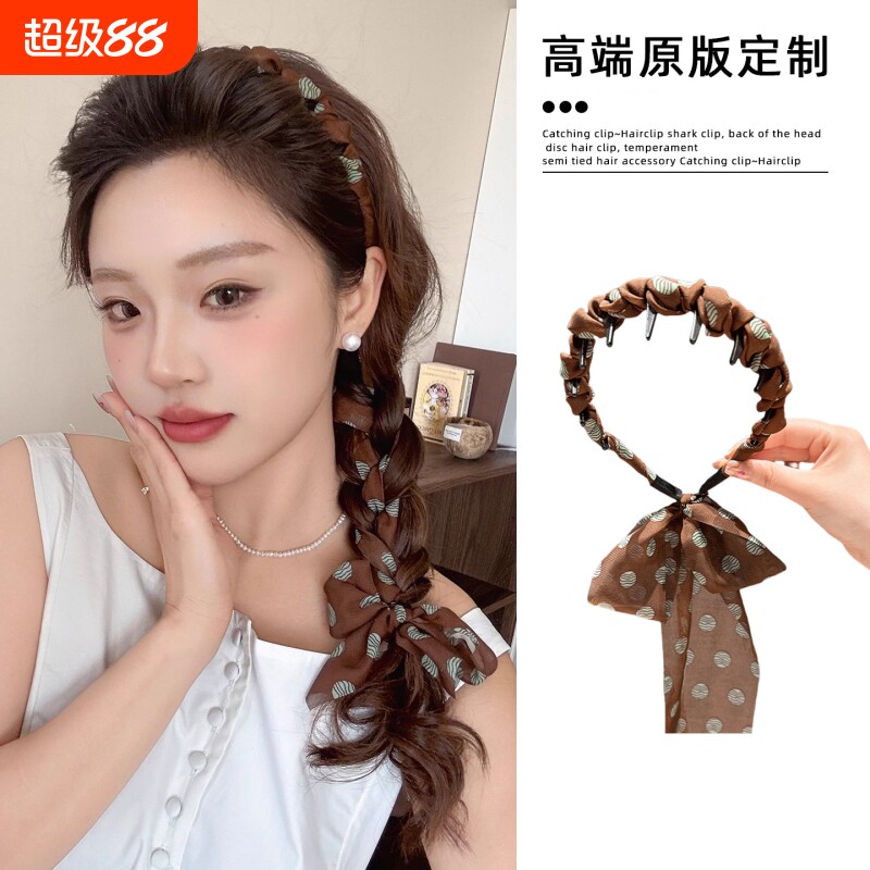 洗脸波点飘带发箍女2025新款复古头箍麻花辫马尾编发气质发卡头饰图片