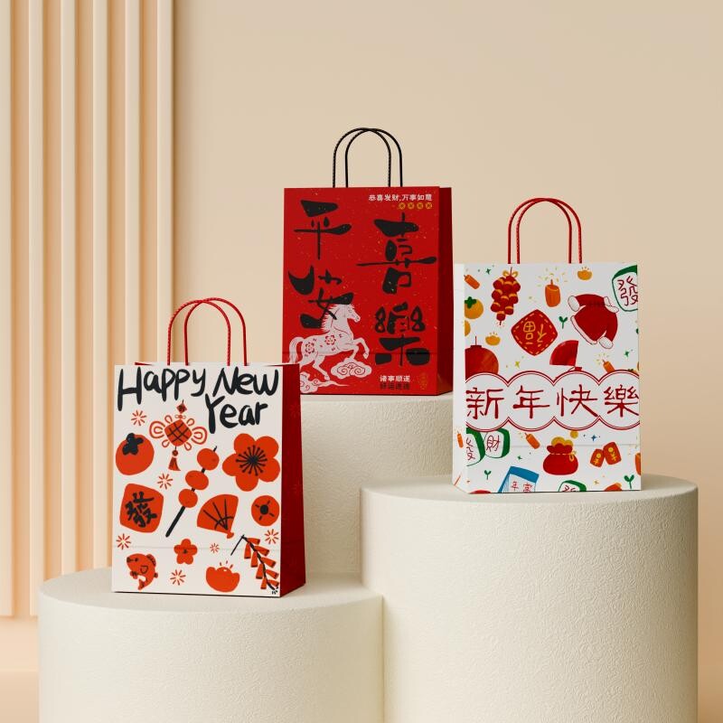 红色礼品袋2026马年新年手提袋春节生日礼物牛皮纸袋包装袋礼袋