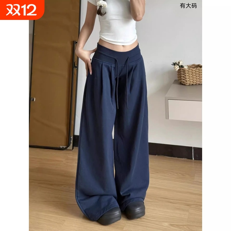 美式卫裤女秋季新款大码胖mm宽松阔腿运动裤子灰色休闲黑色绿色