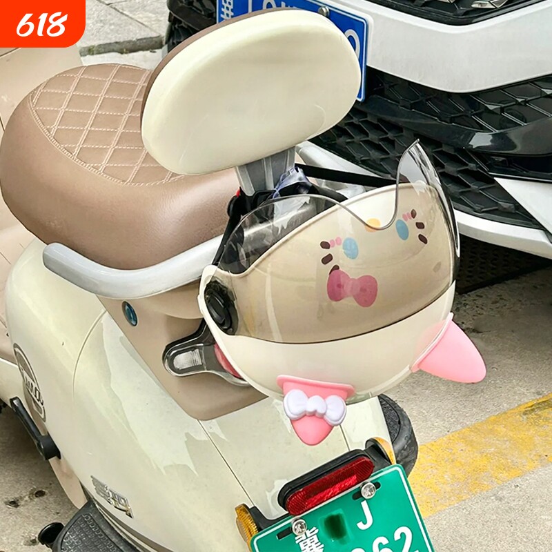 kitty头盔女电动车可爱安全帽半盔高颜值认证防晒通用骑行头盔