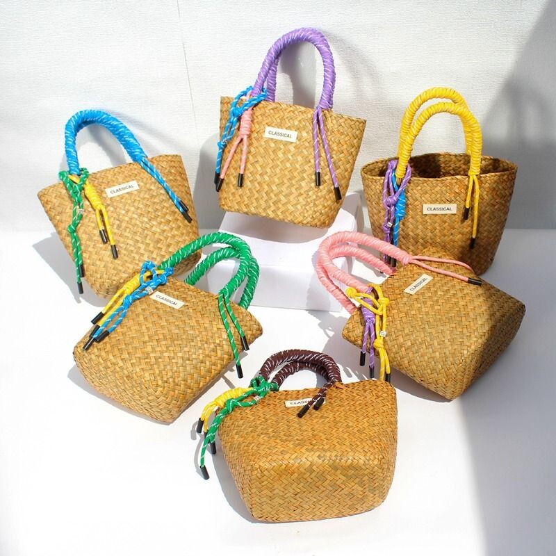 草编手提包编织尼龙手绳菜篮子包彩色同款装饰绳手工编制包沙滩包