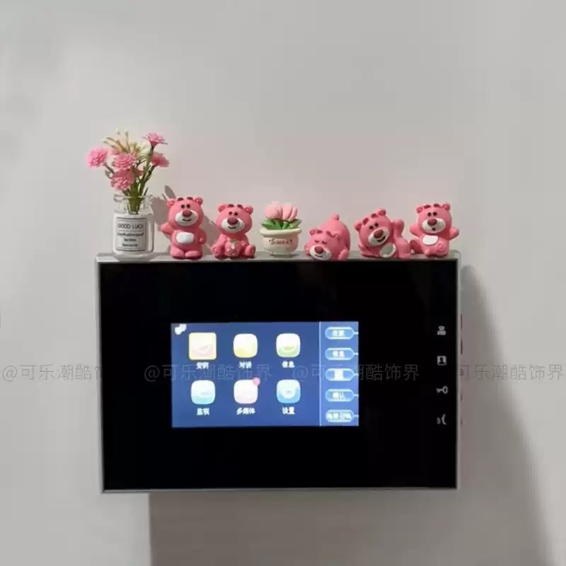 可爱小熊可视门铃屏幕小摆件对讲电话遮丑神器家居玄关卡通装饰