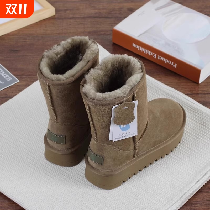 厚底雪地靴女2025冬新款皮毛一体防滑加绒全羊毛中筒保暖棉鞋防水