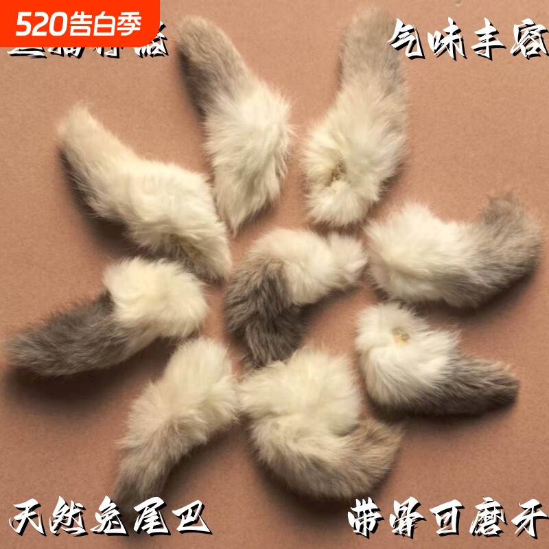 真兔尾巴带尾骨猫咪丰容玩具毛绒闻嗅自嗨解闷逗猫棒宠物动物神器