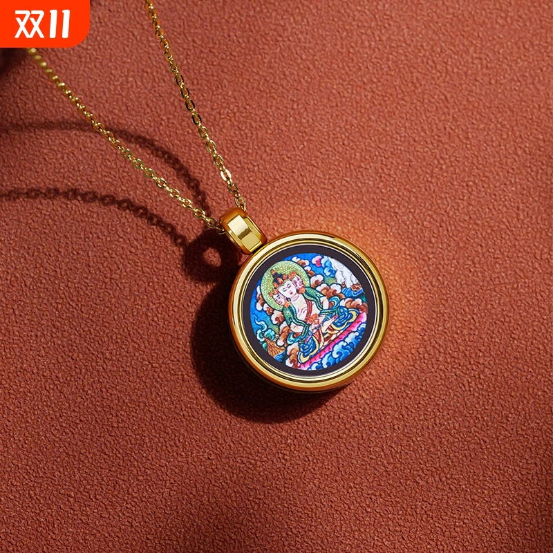 藏式小唐卡1.6cm吊坠十二生肖本命守护神项链嘎乌盒西藏好运