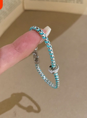 蓝色葡萄藤圈圈手链女轻奢小众设计重工闪钻跑环手环手饰精巧百搭