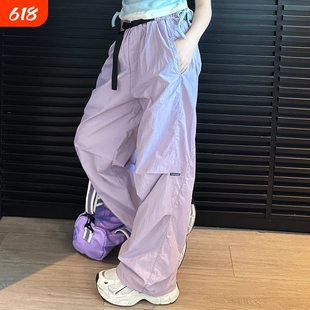 女童工装裤夏薄款2025新款儿童裤子百搭初中生女孩大童夏季速干裤