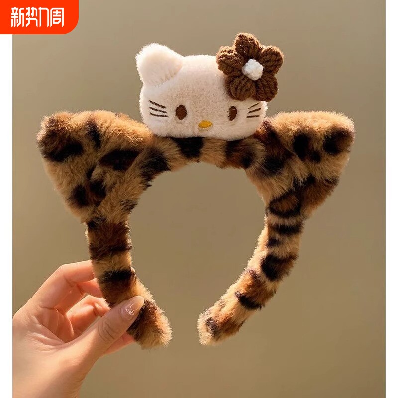 发箍洗脸2025潮少女化妆猫咪毛绒居家可爱头箍豹纹敷面膜压发发女