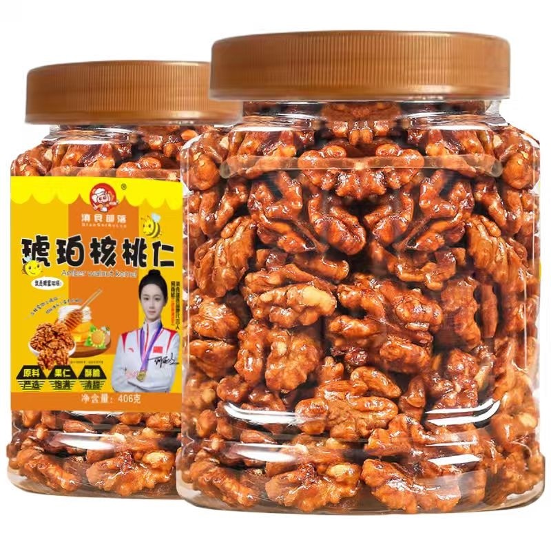 新货琥珀核桃仁芝麻蜂蜜熟孕妇零食坚果罐装406g薄皮果仁年货节