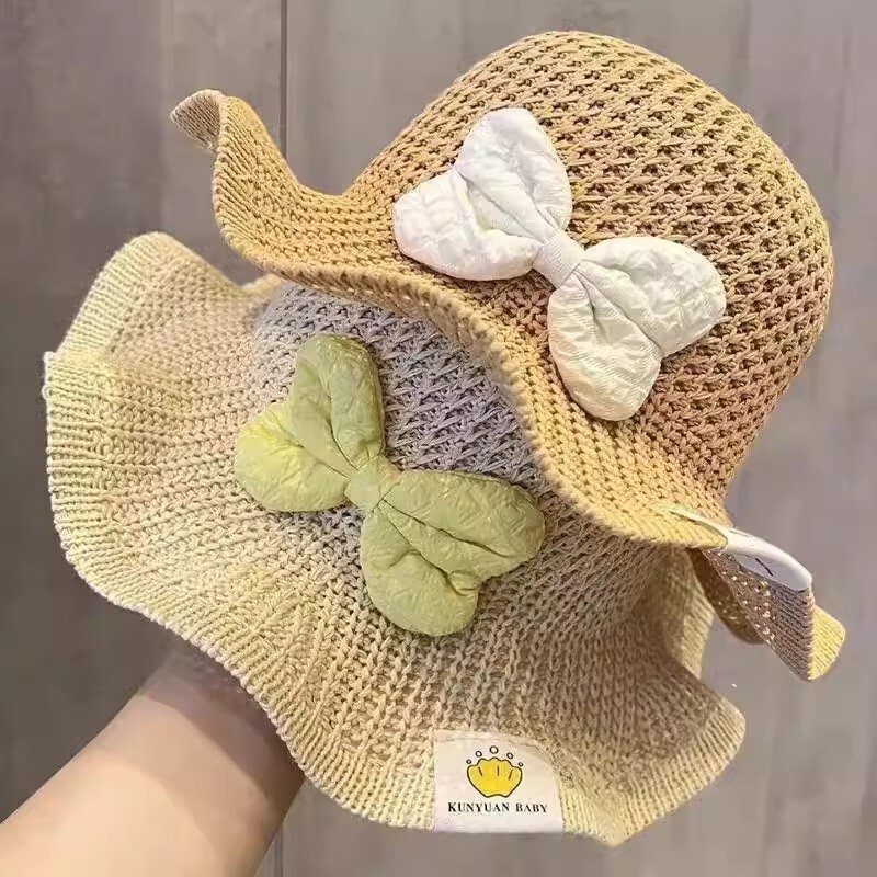儿童夏季遮阳帽大檐镂空草帽女宝宝春夏透气防晒太阳帽女童沙滩帽