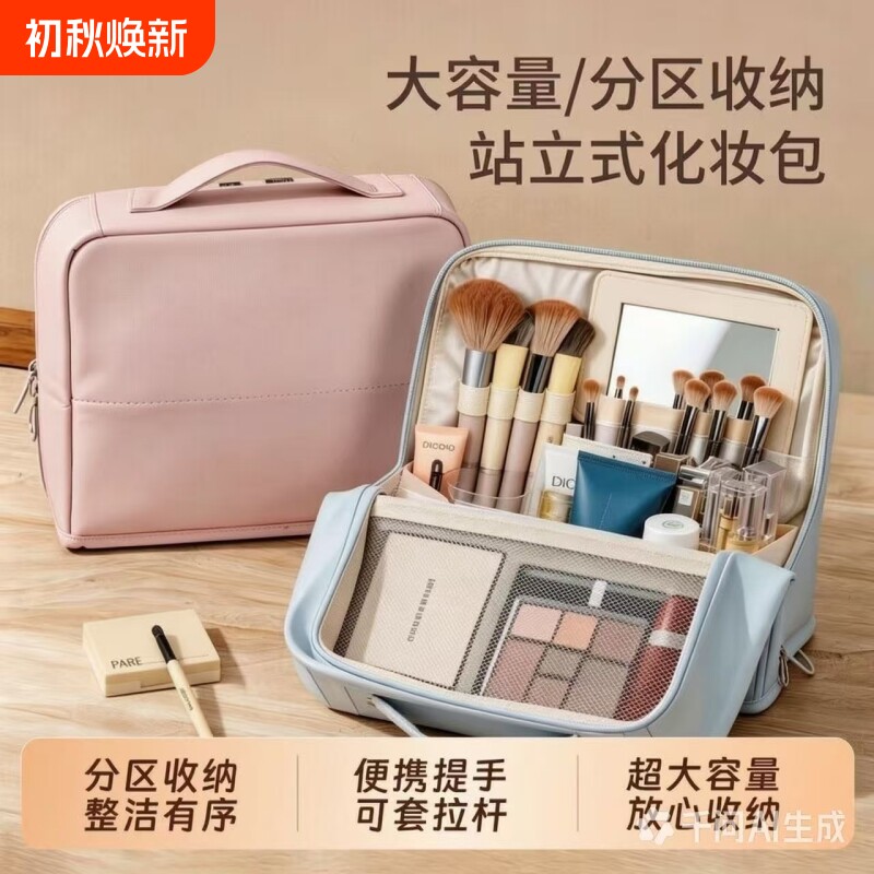 化妆包女便携洗漱收纳包化妆品刷立式大容量多功能分区手提防水图片